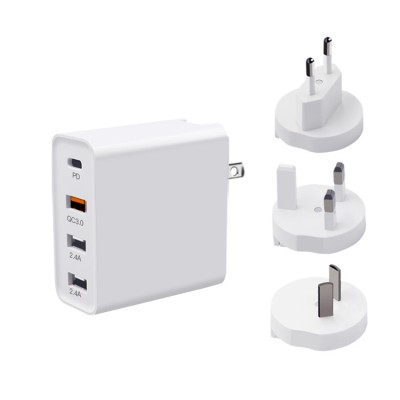 USB-C PD 30W+QC3.0+2.4A US foldable 4 port USB wall charger wih convertible EU UK AU plug for iPone Android phone for iPad