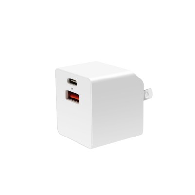 Foldable Plug Ultra Compact USB Wall Charger Dual USB Port PD + QC 3.0 18W Cube Portable Universal  Mobile Phone Charger